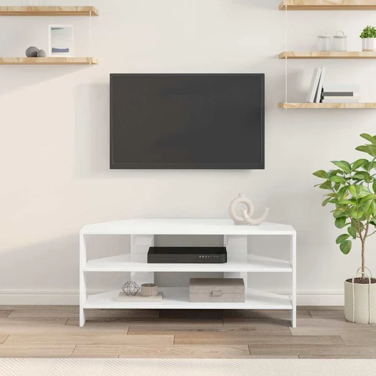 Eck TV Schrank,Fernsehschrank Hochglanz Weiß 102x40,5x45cm Holzwerkstoff – Bild 4