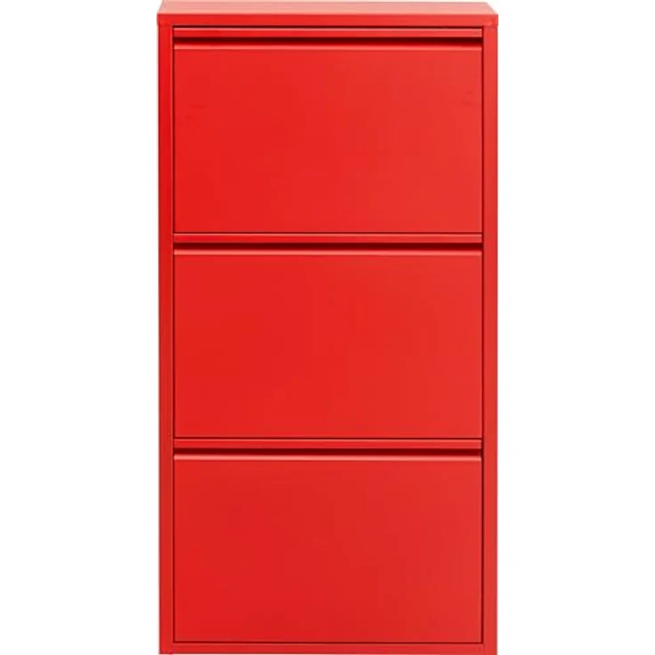 Kare Design Schuhschrank Caruso, Rot, Metall, mit 3 Klappen, Schuhablage für 6 Paar Schuhe, schmal, platzsparend, hoch, Schuhregal, Eingangsbereich, 104 x 50 x 15 cm – Bild 2