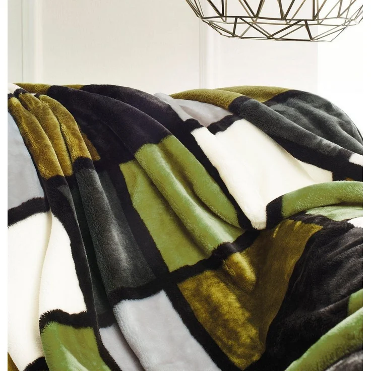 Gözze - Weiche Kuscheldecke, Cashmere Feeling, Hohes Stoffgewicht 500 g/m², Antigua, 150x200 cm - Grün/Anthrazit/Weiß – Bild 2