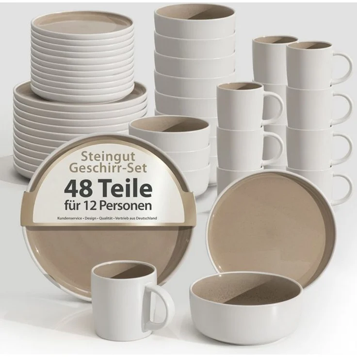 Hausfelder Geschirr-Set Steingut Geschirrset 12 Personen, 48teilig, Shadow Stone (48-tlg), 12 Personen, Steinzeug, spülmaschinen- & mikrowellengeeignet, Reaktivglasur – Bild 4