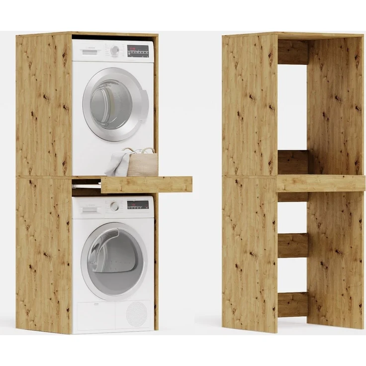Platan Room Waschmaschinenumbauschrank Waschmaschinenschrank für Waschmaschine & Wäschetrockner Waschmaschine Trockner Schrank mit Ausziehbrett Überbauschrank – Bild 2