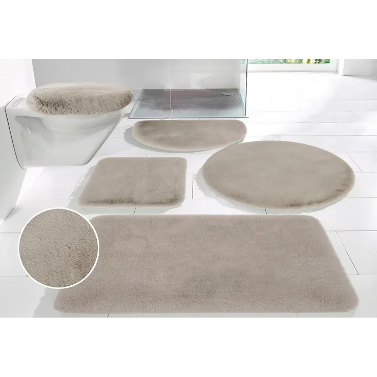OTTO home Badematte Rabbit Badematten, Badvorleger, Badezimmer Teppich, Höhe 30 mm, rutschhemmend beschichtet, fußbodenheizungsgeeignet, schnell trocknend, strapazierfähig, Polyester, rechteckig, 3-tlg. Hänge-WC Set, Kaninchenfell-Haptik, Badteppich, r...