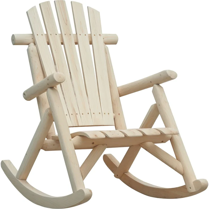 Schaukelstuhl aus Holz Schaukelsessel mit hoher Rückenlehne wetterfest Gartenstuhl bis 113kg belastbar Relaxstuhl für Wohnzimmer Garten, Rasen, Balkon Natur--Naturholz--98x66x96cm--YOUDENOVA – Bild 1