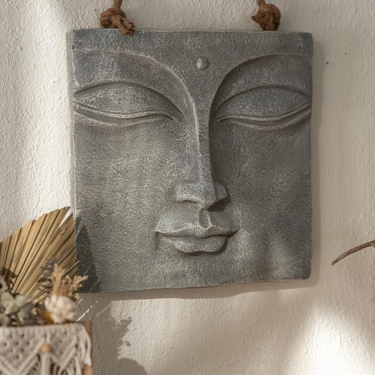K&L Wall Art Wanddekoobjekt Buddha Wandskulptur Steinoptik asiatische Feng Shui Deko 3D Wandfigur (Buddha Wandbild), mit Seilaufhängung – Bild 3