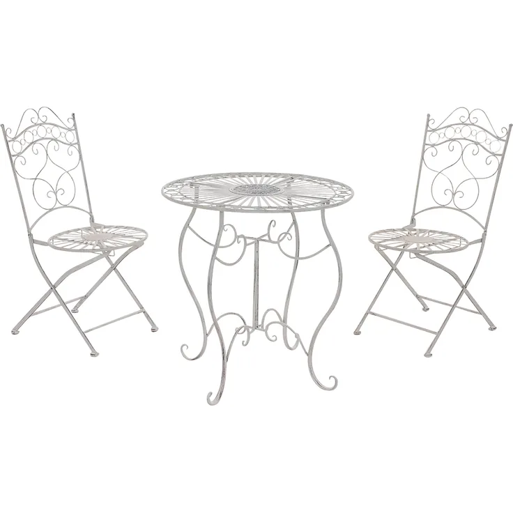 Outdoor Sitzgruppe FUVER - Metall Weiß 40x50x92 cm | Gartenmöbelset 2 Personen Metall Vintage Balkonmöbel Set Bistrotisch Terrassenmöbelset Balkonset