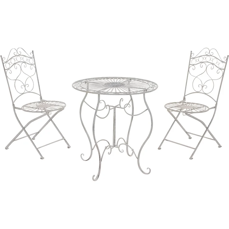 Outdoor Sitzgruppe FUVER - Metall Weiß 40x50x92 cm | Gartenmöbelset 2 Personen Metall Vintage Balkonmöbel Set Bistrotisch Terrassenmöbelset Balkonset – Bild 1