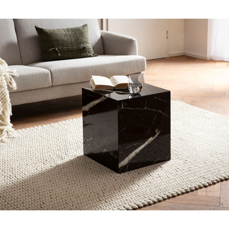 Couchtisch MONOBLOC 40x40x45 cm Schwarz Hochglanz Marmor Optik Quadratisch – Bild 2