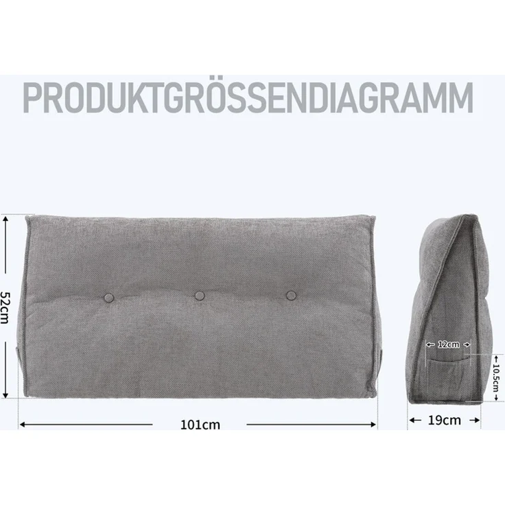 Home Nature Wohnkonzept Rückenstützkissen, Ergonomische Rückenstütze für Bett und Sofa mit Taschen, Grau, 101 x 19 x 52 cm – Bild 2