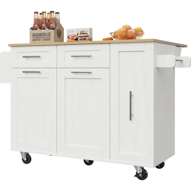 Moderne Kücheninsel, Küchenschrank, buffetschrank, Speisewagen mit Holzmaserung, Multifunktionale Esstisch mit Speicherraum, Speisewagen mit Snackregalen und Stretchfunktionsschränken,weiß – Bild 9
