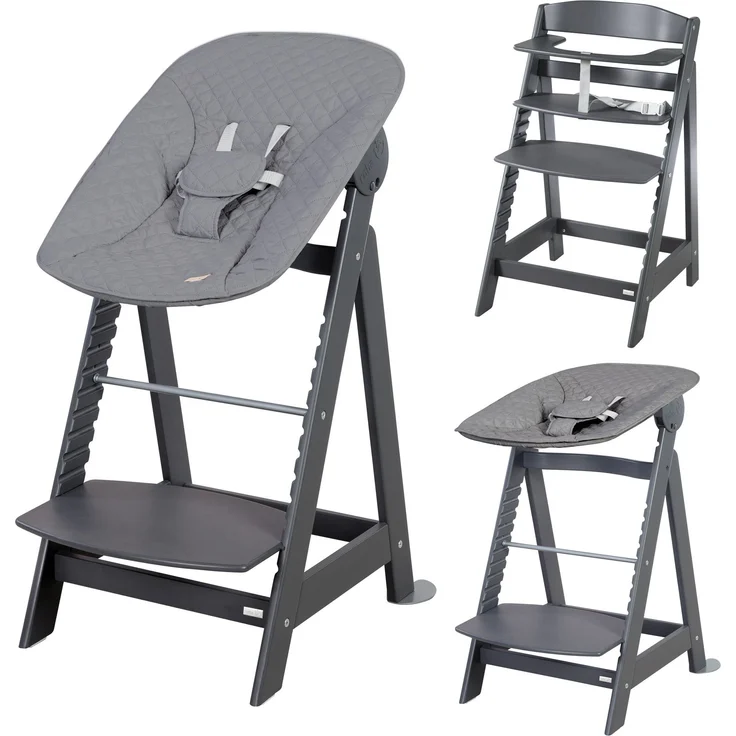 roba Born Up Babyhochstuhl - Set 2in1 inkl. Neugeborenenaufsatz 'roba Style anthrazit' - Mitwachsender Hochstuhl mit Liegefunktion - Ab Geburt - Anthrazit – Bild 1