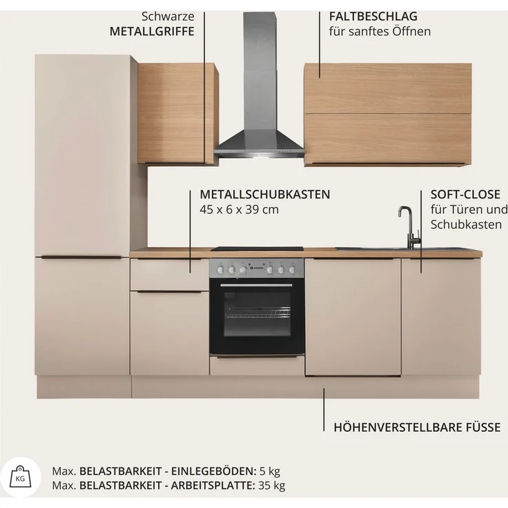 KOCHSTATION Küchenzeile Cocco, Breite 280 cm, wahlweise mit E-Geräten und Induktion – Bild 4