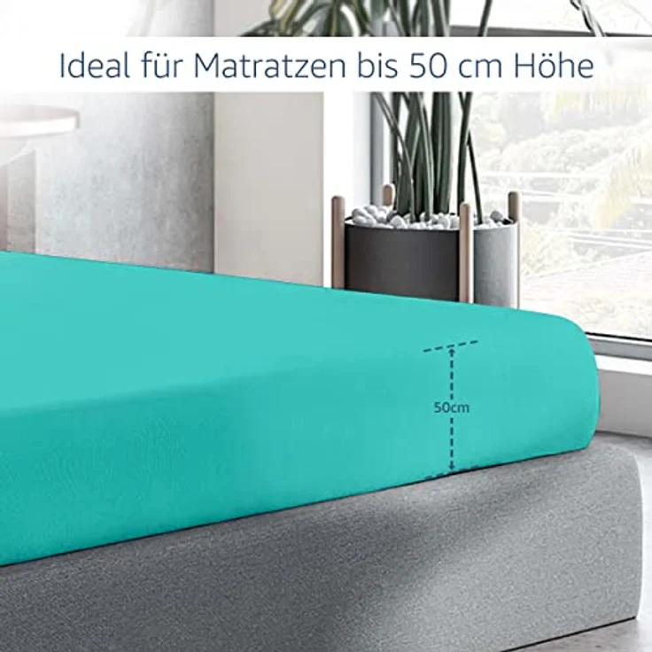 Amago - Spannbetttuch, 50 cm Steg, 100 prozent Baumwolle, 160x200 cm - Petrol – Bild 6