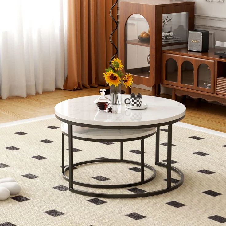 Couchtisch 2-teiliges Couchtisch-Set mit elegantem Design Stabiler Eisenrahmen & leicht zu reinigende MDF-Tischplatte 2 -St – Bild 4