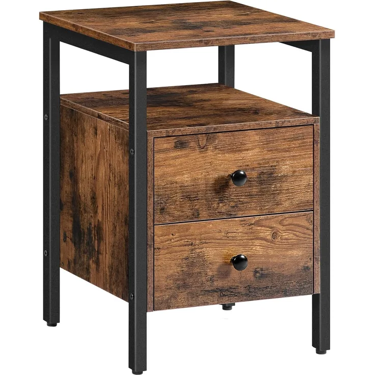 HOOBRO Nachttisch, Beistelltisch, Nachtschrank mit 2 Schublade, 40 x 40 x 61 cm, Nachtkommode, Leicht Montierbar, Stabiles,Vintage EBF43BZ01G2