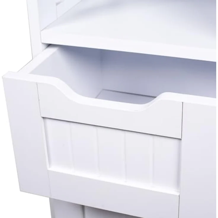 Shally Dogan Badezimmerschrank aus weißem Holz mit 3 Schubladen, 2 Türen und 2 Regalen, platzsparend, Mehrzweck-Bodenschrank, freistehender Schrank für Wohnzimmer, Küche, Büro, Schrank 80,5 x 30 x – Bild 10