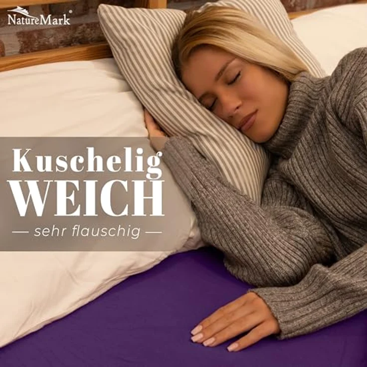 NatureMark Spannbettlaken Winter Thermo Fleece Spannbettlaken, 80% Baumwolle und 20% Polyester, Gummizug: rundum, (1 Stück), 180x200 cm bis 200x200 cm - Lila – Bild 3