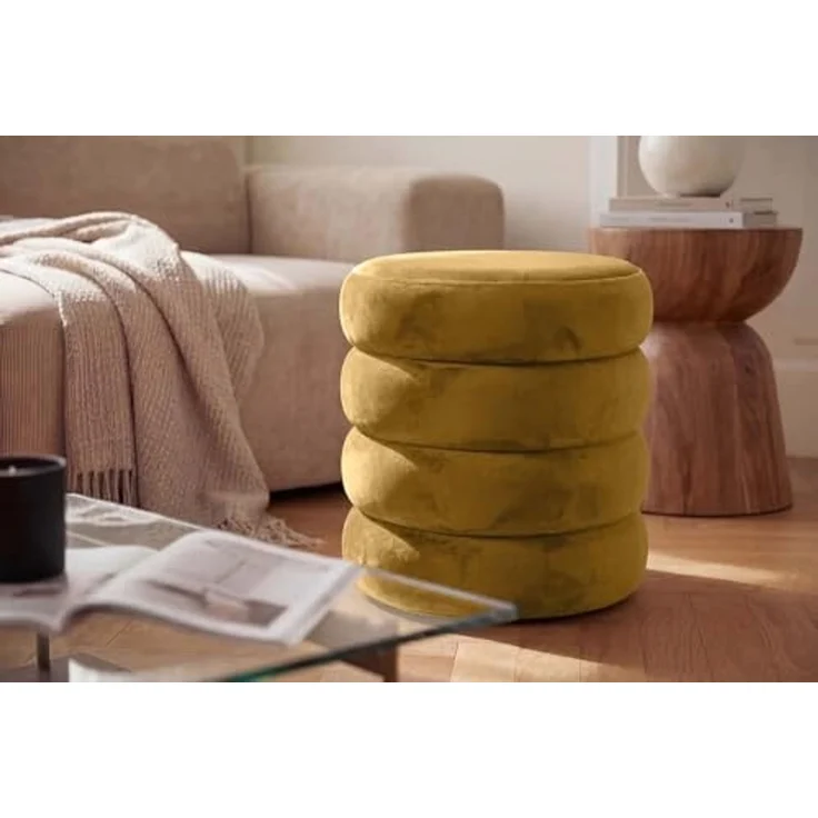 riess-ambiente Polsterhocker VOGUE 40cm senfgelb - Samt, mit Stauraum, gepolstert, rund, retro (Einzelartikel, 1 St), Eleganter Sitzhocker - ideal f. Ankleide, Flur, Wohnzimmer & Garderobe – Bild 7