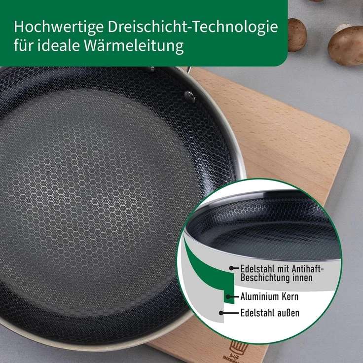 Chefkoch trifft Fackelmann Bratpfanne Tri-Ply, Ø 28 cm, Edelstahl, Induktion/- backofengeeignet – Bild 5