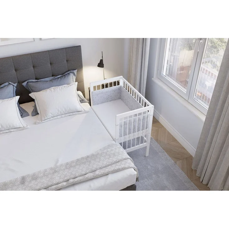 FabiMax Beistellbett Babybett Boxspring weiß lackiert, 90 x 55 cm Liegefläche, aus Buchenholz, Stufenlos höhenverstellbar 40-73 cm, Holz-Lattenrost – Bild 4