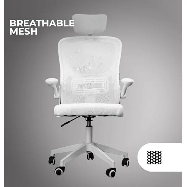 MARSGAMING MGC-ERGOPLUS, Professioneller Ergonomischer Stuhl, Dynamische Lendenwirbelstütze, Atmungsaktives Netz, Höhenverstellbar 115 und 125cm, Klappbare Armlehnen, Verstellbare Kopfstütze, Weiß – Bild 7