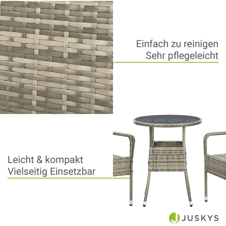 Juskys Polyrattan Gartentisch Yoro wetterfest - Balkontisch Ø 60 cm rund - Rattan Beistelltisch mit Glasplatte - kleiner Tisch für Balkon - Grau – Bild 4