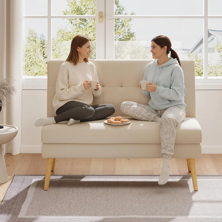 HOMCOM 2-Sitzer mit Massivholzbeine, Leinenoptik, Couch 1 Teile, für Wohnzimmer, Schlafzimmer, Beige – Bild 8