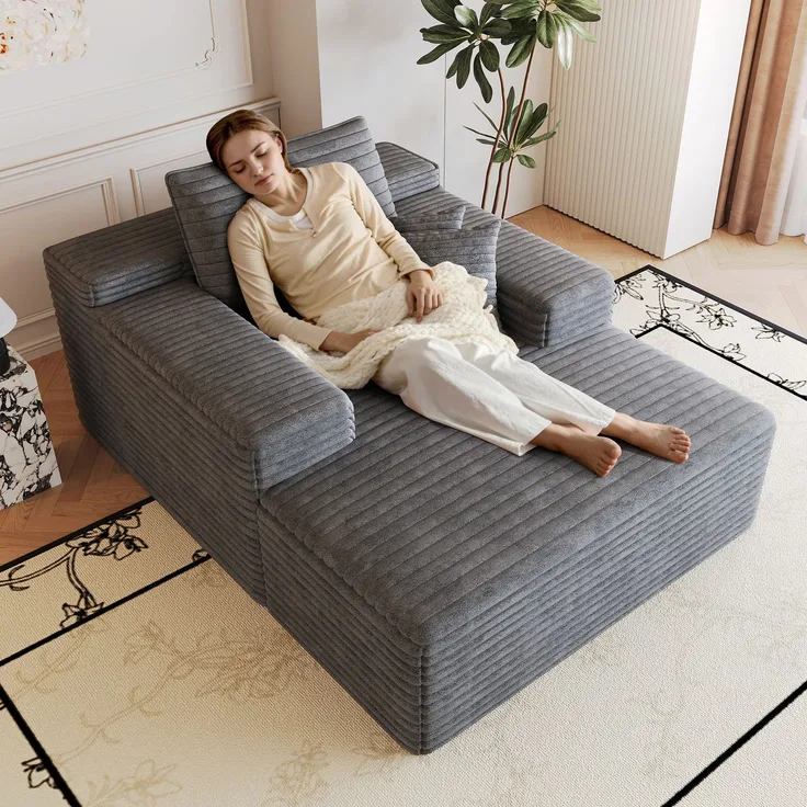 115*159cm,Bequemes Corduroy-Sofa,Mit tiefer Sitzfläche, Chaiselongue, Boneless Modular Sofa, Schwamm, Keine Montage erforderlich,Kompressions sofas for Wohnzimmer, Schlafzimmer, Wohnung, Dark Gray--Dunkelgrau--115x159x60cm--YOUDENOVA