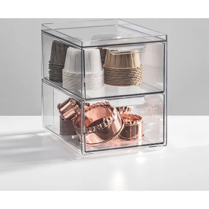 mDesign Schubladenbox Organizer Aufbewahrung Stapelbar 4er-Set Transparent – Bild 8