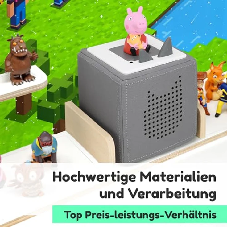 stadtecken Holzregal für Tonies & Toniebox – Musikbox Wandregal aus 10mm Holz – Platz für 35-50 Figuren mit Magnetfunktion – Handgefertigt – Zum Aufstellen oder Aufhängen (Pixelwald Abenteuer, Groß) – Bild 4