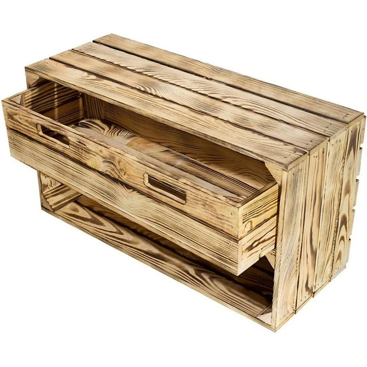Kistenkolli Altes Land Allzweckkiste Breite Kiste "Tosca" in geflammt mit Schublade 68x40x31 (Spar-Set, Schmale Kiste und kleine Kiste)