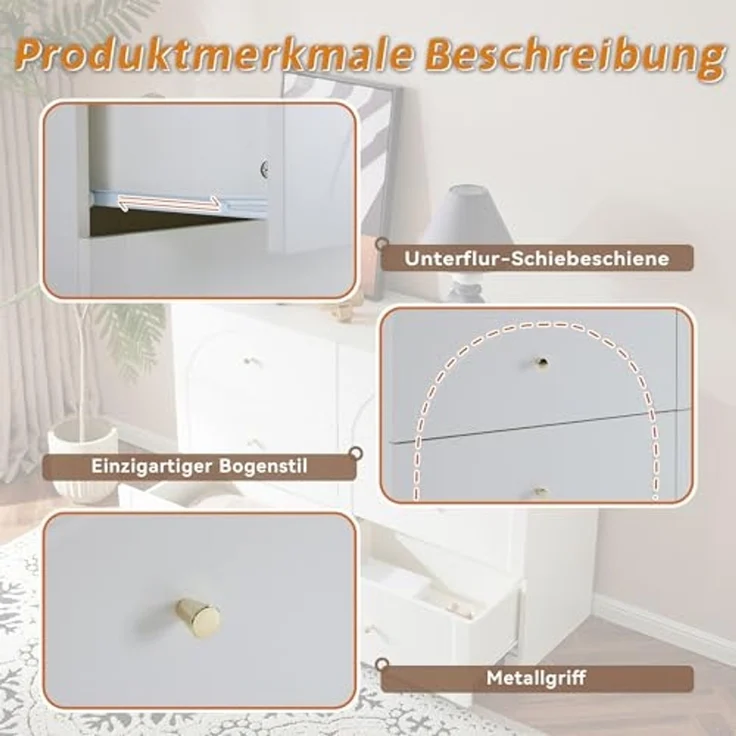 SOFTWEARY Kommode mit Schubladen (120/40/88 cm), Schubladenkommode, Mehrzweckschrank – Bild 7
