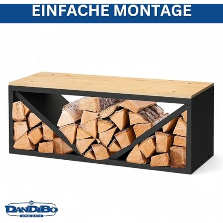 DanDiBo Kaminholzregal Innen mit Sitzbank Bank Metall Schwarz 96602 Brennholzregal Holzaufbewahrung Kaminholzständer Feuerholzregal – Bild 7