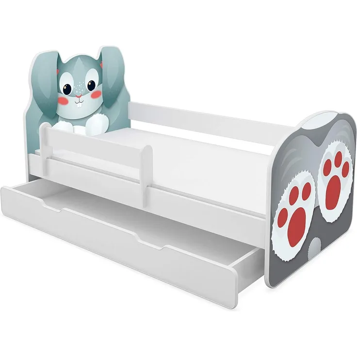 ACMA Tiere VII Kinderbett Jugendbett Matratze Rausfallschutz Lattenrost 140x70 160x80 180x80 (01 Hase, 160x80 cm + Bettkasten)