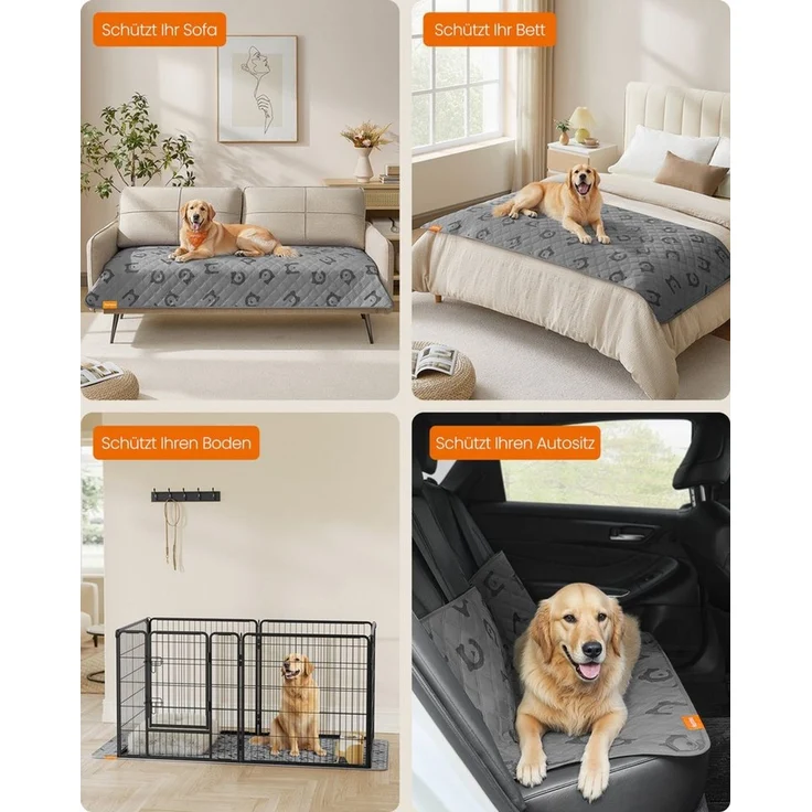 Feandrea Wasserdichte Hundedecke, Decke, 135 x 76 cm, Autoschondecke für Haustiere, Sofaschutz, maschinenwaschbar, rutschfeste Unterseite, Stepp-Design, taubengrau – Bild 3