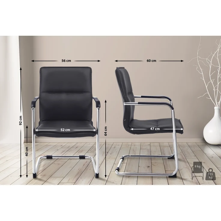 DELUKE® Besucherstuhl SEATTLE - 92x56x60cm, Schwarz Kunstleder Metall Gestell Konferenzstuhl Wartezimmerstuhl – Bild 3