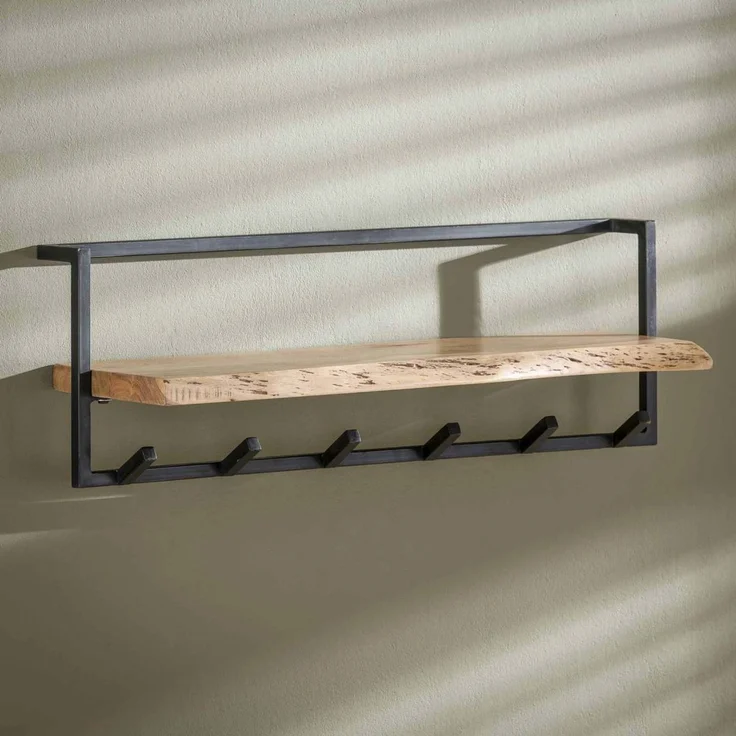 Garderobe Natredja aus Akazienholz, modern industriell, Natur, 6 Haken und Ablage – Bild 6