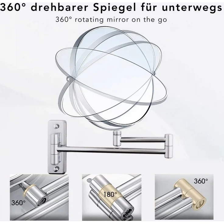 Melko Kosmetikspiegel Schminkspiegel Kosmetikspiegel Wandspiegel 10-fach (Stück), 10-facher Vergrößerung – Bild 2