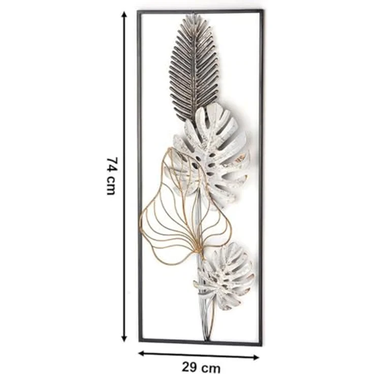 Kobolo Wandbild Monstera, modernes Metallbild mit 3D-Design, schwarz-gold-weiß, 29x74x3 cm, stilvolle Wanddeko für Wohnzimmer, Esszimmer und Flur – Bild 3