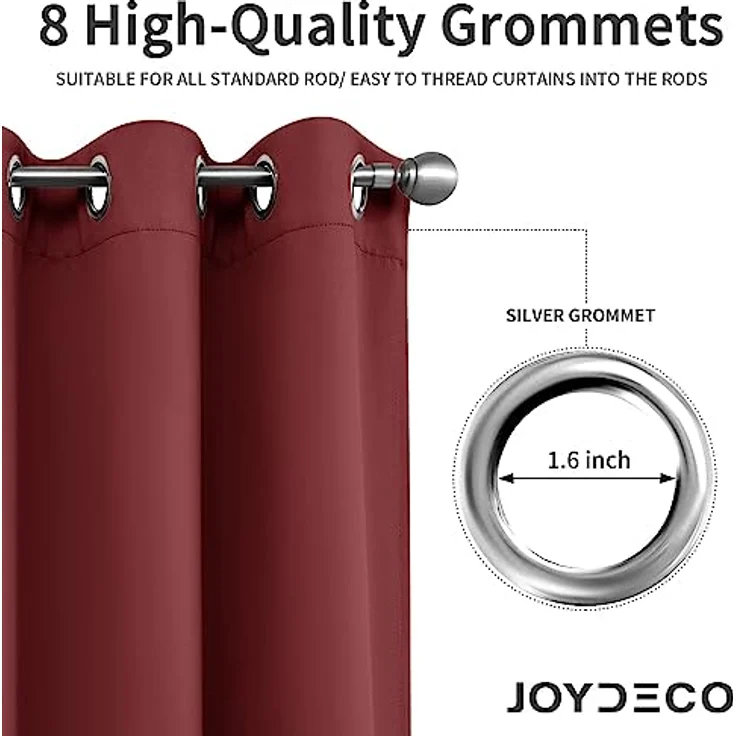 Joydeco Verdunkelungsvorhänge, 304,8 cm lang, 2 Paneele, wärmeisoliert, lange Vorhänge, 2 Burgunderrot, Raumverdunkelungsvorhänge für Schlafzimmer, Wohnzimmer, Fenster (B 132 x L 305 cm, Burgunderrot) – Bild 2