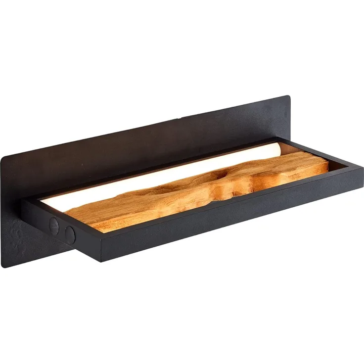 Brilliant LED Wandleuchte Holz 35cm schwarz/holz, Aluminium/Metall/Holz, LED Wandlampe Innen Holz, Schlafzimmer Deko, Holzlampe Brilliant Wandlampe, Lampe Schlafzimmer 1x LED integriert 9,5 W