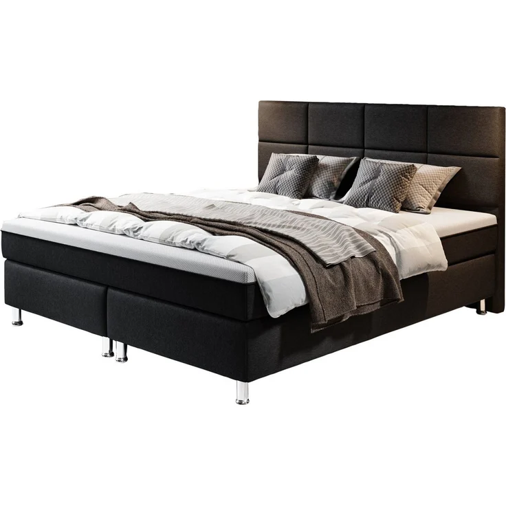 inter Boxspringbett Rotterdam Plus 180 x200 cm 7 Zonen Taschenfederkernmatratzen (180x200 cm, Schwarz mit 7 Zonen Taschenfederkernmatratzen und Topper-Optik), Taschenfederkern-Komfort, gepolstertes Kopfteil, inklusive Matratzen – Bild 1