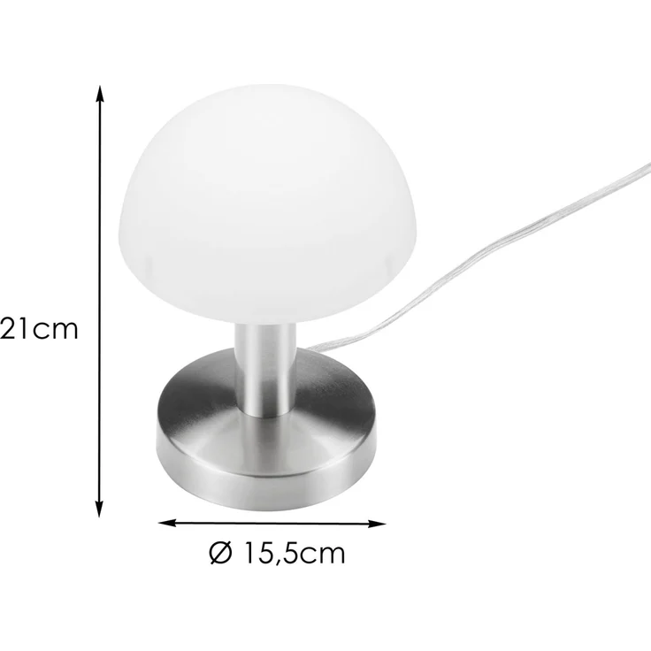 Kleine LED Tischlampe WARIN mit Touch Dimmer & Glasschirm Weiß, Höhe 21cm – Bild 4