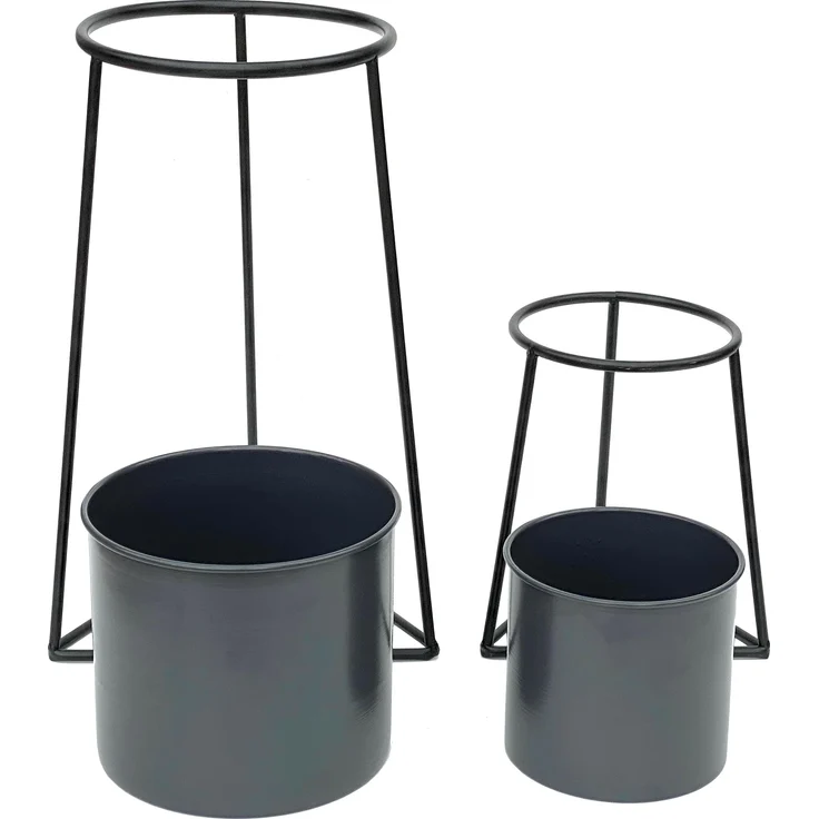 DanDiBo Blumenhocker mit Topf Metall Schwarz 2er Set Blumenständer 96052 Blumensäule Modern Pflanzenständer Pflanzenhocker – Bild 3
