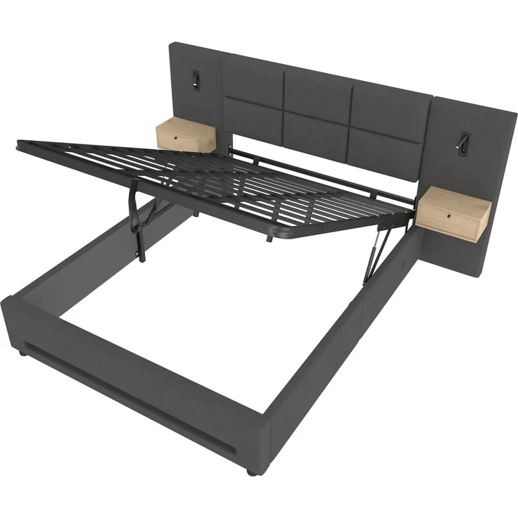 Abrihome Europäisches Polsterbett mit Samtkopfteil, LED, USB-C, Stauraum, Grau, 180x200 cm – Bild 2
