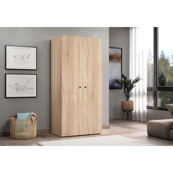 trendteam smart living - Basics - Kleiderschrank - Eiche - Garderobenschrank mit 2 Türen, 1 Hutablage und 1 Kleiderstange - (BxHxT) 81 x 176 x 51 cm - Moderner Stil