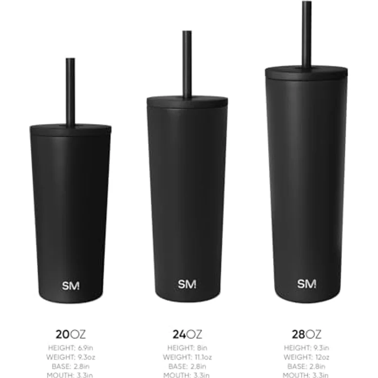 Simple Modern Thermobecher mit Strohhalm und Deckel | Trinkbecher mit Henkel Wiederverwendbare Edelstahl | Geschenke für Frauen und Männer | Classic | 710ml | Checkmate – Bild 3