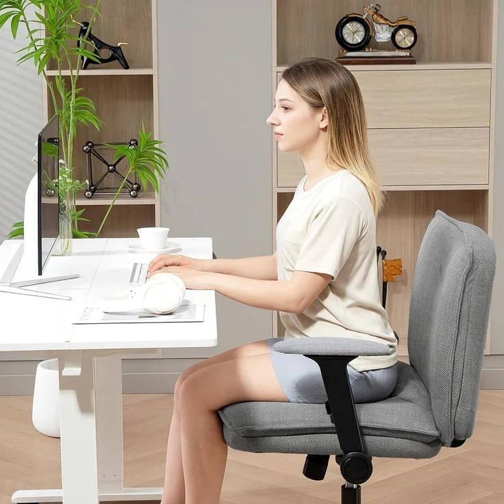 HOMCOM Bürostuhl Schreibtischstuhl, höhenverstellbar (Drehstuhl, 1 St), für Schlafzimmer, Arbeitszimmer, Grau – Bild 7