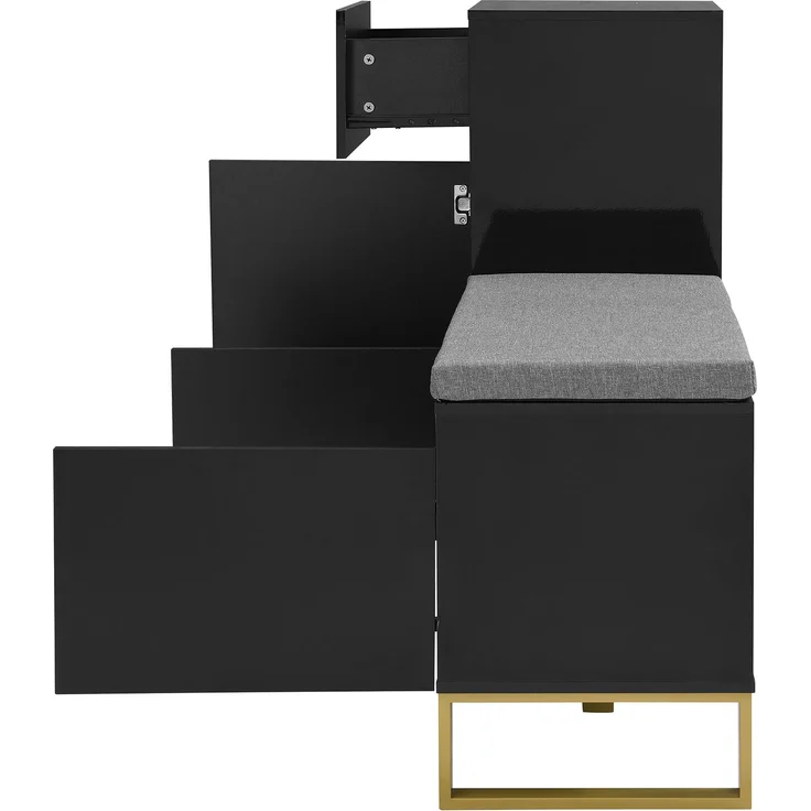 Schuhschrank aus MDF mit Sitzkissen & Schublade, 120x35x85 cm, Schwarz – Bild 6