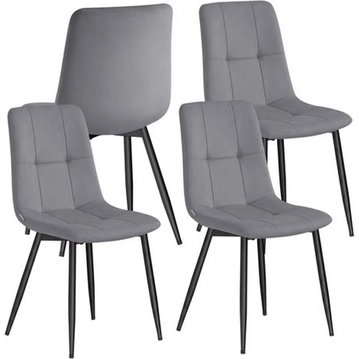 VASAGLE Küchenstühle gepolstert, Esszimmerstühle Samt, moderner Sessel mit verstellbaren Füßen, für Wohnzimmer, 4er Set, grau – Bild 1