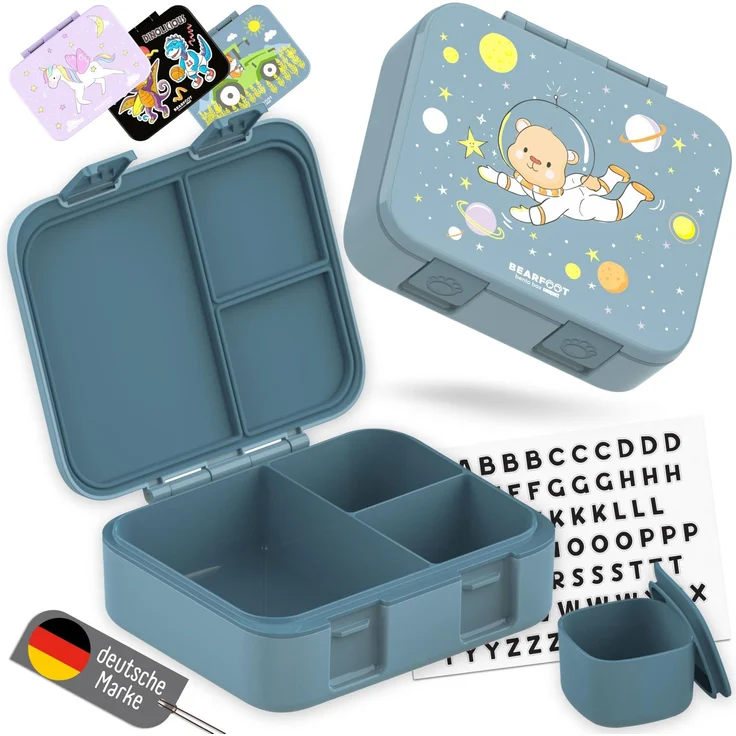 BEARFOOT Bento Box COMPACT Kinder Brotdose (Bär-blau, 1.000 ml) | BPA-frei, auslaufsichere Lunchbox mit Fächern, für Schule & Kindergarten, für Mädchen & Jungen, leicht & kompakt